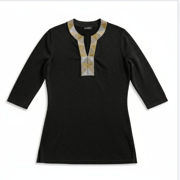 J. McLaughlin Tops - J. McLaughlin Tunic Top Geometric Embroidered Black Women's Size XS Cotton Modal